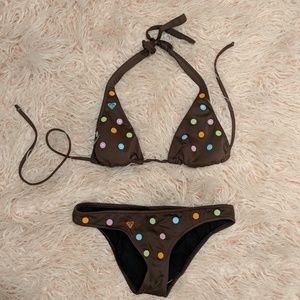 EUC 💥 Roxy Brown Polka Dot 2 Piece 👙 Bikini